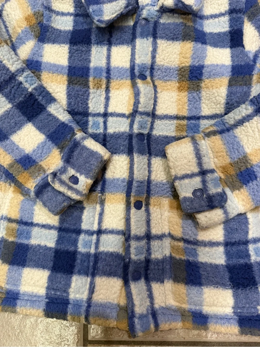Gymboree Blue, White & Tan Plaid Fleece Pea Coat